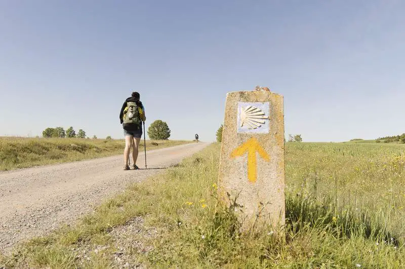 Pilgrim on the road to Santiago de Compostela in Castilla y Leon