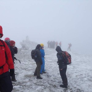 Hiking Group In Bad Weather