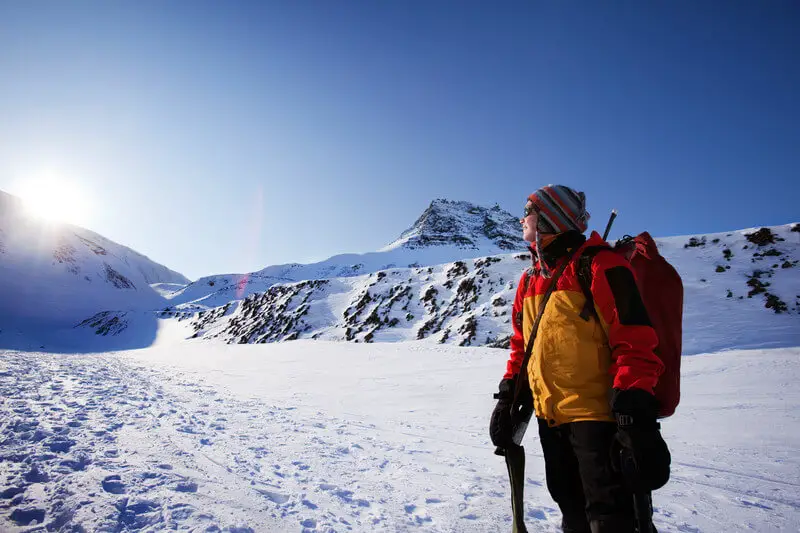 Mountaineer In Snowy Mountains